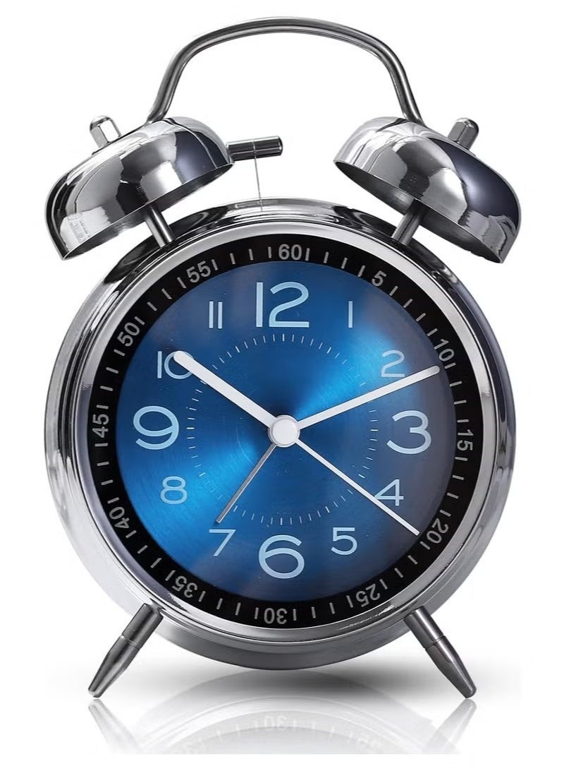 Analog Loud Alarm Clock with Backlight,Battery Operated,Silent Non Ticking,for Heavy Sleepers,Bedrooms,Bedside Table, 4inches Twin Bell Extra Retro Decorative Desk Clocks. (Blue) - Image 1